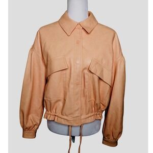 7 For All Mankind Peach Faux Leather Cropped Bomber Jacket Drawstring Waist |  S